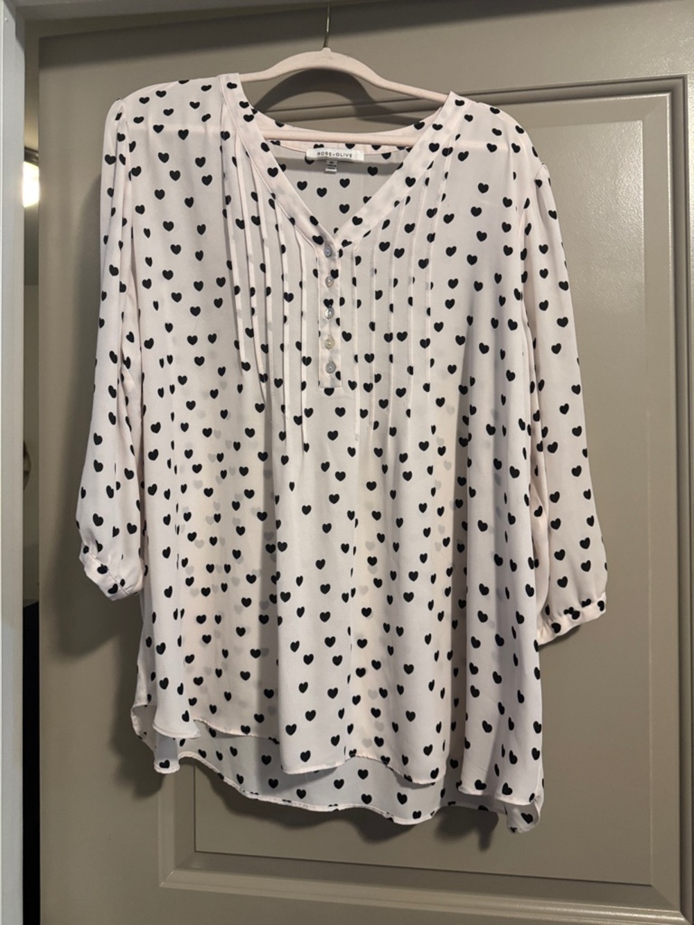 Rose & Olive Cream Blouse with Black Heart Print